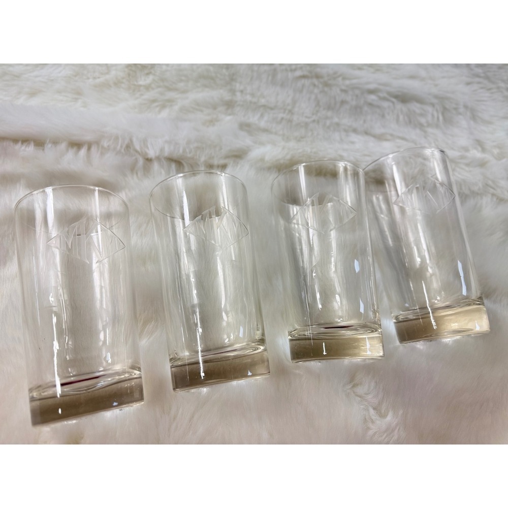 Vintage Etched Monogram Highball Glasses Set of 4‎ Clear Glass Tumblers 5.5 Inch